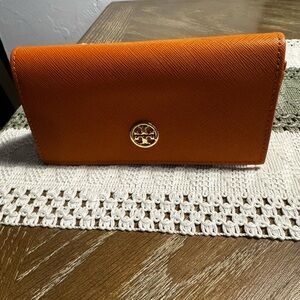 Tory Burch Orange Saffiano Eyeglass Case with Gold Logo